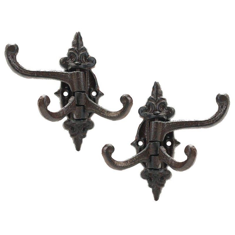 Sungmor 2-Pack Cast Iron 3-in-1 Flexible & Functional Swivel Wall Hook - Vintage Coat Hook Garden Planter Hanger - Heavy Duty Solid Metal Swing Hook - Clothes Hats Towels Bags Pots Tools Hanger - Image 1